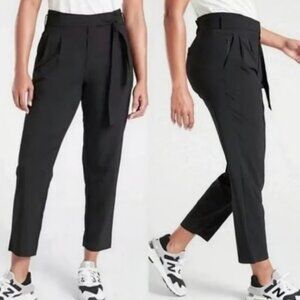 Athleta Skyline II Belted Paperbag High Rise Pleated Black Ankle Pants Women's 2